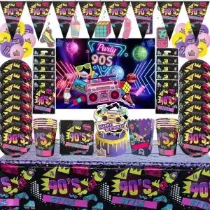 힙합 90s 파티 일회용 식기 세트 테이블 장식 종이컵 접시 빨대 레트로 디스코 생일 용품
