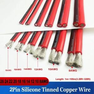 초극세사 2핀 블랙 레드 실리콘 케이블 8AWG 10AWG 14 16 18 20 22 24 26awg 고온 내열 구리선