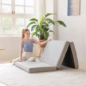 MLILY 4 싱글 트리플 폴드 메모리 폼 토퍼 접이식 및 세탁 가능한 커버 여행 게스트 매트 75×25×4 그레이