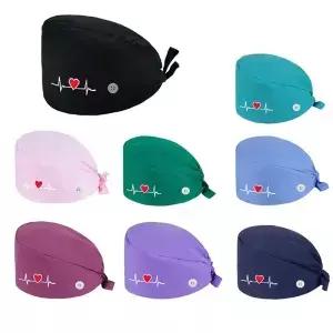 단추가 있는 단색 스크럽 캡 애완동물 미용 기관 작업 모자 실험실 gorro enfermera