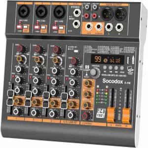 블루투스 및 99 DSP 효과가 있는 Socodox 5채널 오디오 믹서 48V 팬텀 3밴드 EQ USB Rec 스테레오 입력