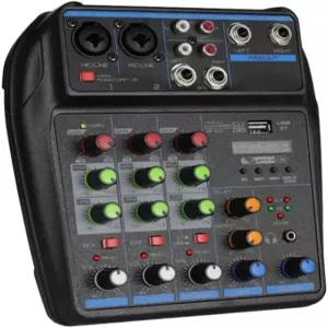 TAVOSOP DJ 오디오 믹서 블루투스가 장착된 4채널 사운드 보드 XRL/1/4인치 인터페이스 USB/MP3 컴퓨터