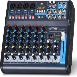Pyle 8 채널 DJ 오디오 믹서 블루투스 DSP FX USB 인터페이스 48V 팬텀 전원 16비트 프로세서 MP3 플레이어