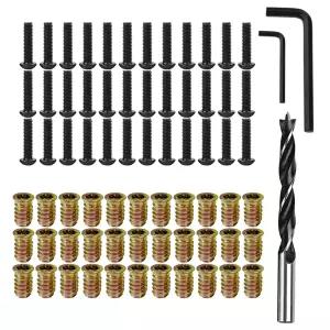 32세트 1/4 -20×15mm 목재 인서트/스크류인 너트 -20×3/4 볼트 3점 목공 트위스트 드릴 및 2개의 렌치