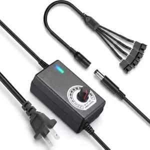 Delinx 12V PC 팬 속도 컨트롤러 4배 4핀 스플리터 케이블 포함 AC 플러그 36W 전원 어댑터 호환되는 NAS