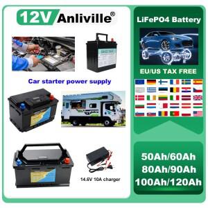 12V 50Ah 100Ah 리튬인산철(LiFePO4) 배터리 (자동차 시동 태양광 발전 전기 보트용) 휴대용 전원 공급 장