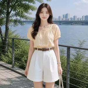 [귈림] 벨트set 하이웨스트 핀턱 하프 슬랙스(G6MPT002P)