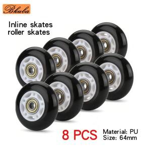 인라인 스케이트용 8Pcs 64mm PU 휠 롤러 고탄성 내마모성 무소음 교체