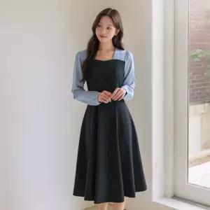 시크라인 XXL까지) 페리엘 스윗하트넥 플레어 원피스 가을 하객룩 오피스룩 데이트룩 격식룩 빅사이즈