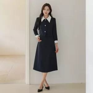 시크라인 XXL까지) 루네이 배색카라 레이어드 원피스 가을 하객룩 오피스룩 데이트룩 격식룩 빅사이즈