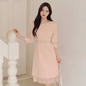 시크라인 XXL까지) 윈슬릿 리본벨트 쉬폰 디테일 원피스 가을 하객룩 오피스룩 데이트룩 격식룩 빅사이즈