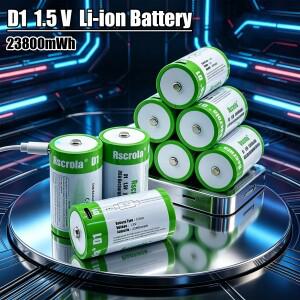 1.5V 23800mWh USB 충전식 D1 배터리 LR20 D 셀 리튬 (가스레인지 온수기 손전등 라디오용)