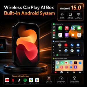 카플레이 네비게이션 carplay 안드로이드 15 AI 박스 유선 카플레이 어댑터를 무선 카플레이로 변환 IPTV 유튜브 넷플릭스 지원 플러그 앤 플레이 토요타 호환 폭스바겐 호환 포드 MG 기아 호환 차량용 5G 와이파이
