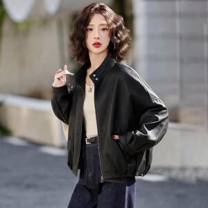 모두팜 여성 숏 차이나 가죽 재킷 코트 봄 캐주얼 PU가죽 상의 MOC