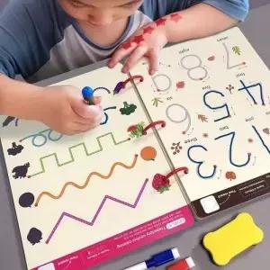 34페이지 재사용 가능한 매직 트레이싱 워크북 교육용 그림 및 펜 조작 훈련 지우개 포함 학습에 필수 교실