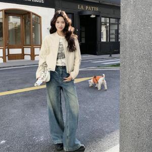 모두팜 여성 베이지 패션 숏 차이나 가죽 코트 봄 가을 재킷 MOC