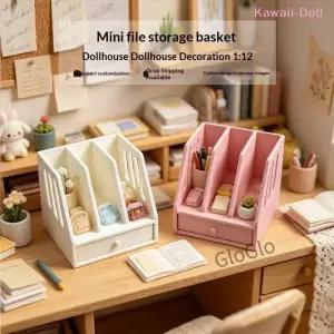 DO1Pcs 1/12 인형의 집 데스크탑 스지 파일 바구니 미니 캐비닛 장면 플레이하우스 장DO
