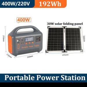 점프 스타터 400W 휴대용 파워스테이션 태양광 발전기 220V 192Wh LiFePO4 파워뱅크 캠핑 비상 에너지용 태양광 패널 충전기 포함