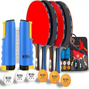 Nfit 탁구 라켓 세트 - 프로용 4개 수납식 네트 피구공 6개 휴대용 케이스 실내외