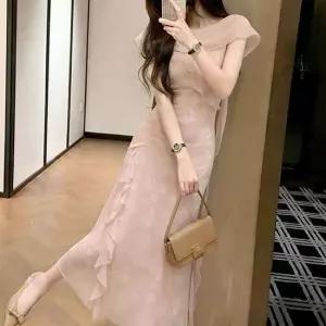 [아리엘스타일] 오프숄더원피스 프릴롱원피스 여신무드원피스 핑크올렛원피스