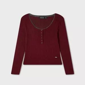 후아유 WHKAG4822F 남성 니트 울 Ribbed Henley neck Pullover 6875642