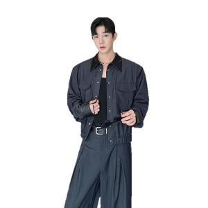 남성 가죽 쇼트 재킷+와이드 바지 세트 가을 칼라 코트 캐주얼 정장