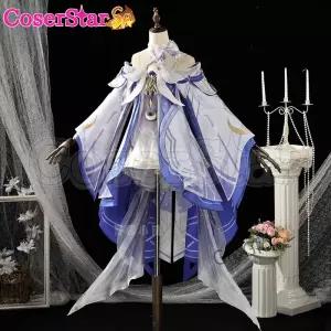 erStarSR Impact Columbina Damselette 프레 의상 드레스 할로윈 역할 놀이 복장 가발 정장