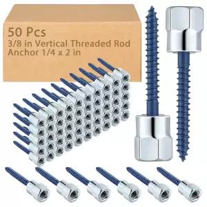 Tandefio 50개 세트 3/8인치 수직 나사산 봉 앵커 1/4 x 2인치 피팅 목재·콘크리트 구조용 파이프 행거용