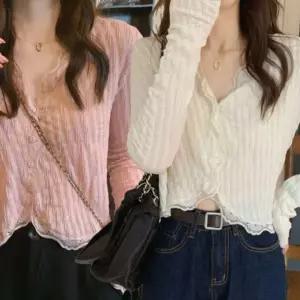 여성 긴팔 크롭 예쁜 간절기 레이스 봄 가디건 봄가디건 여성봄 여자 여름 단추 여자봄