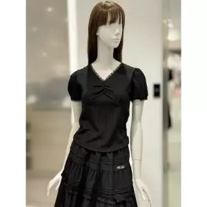 일부수량 (에고이스트)레이스 패치 V넥 셔링 티셔츠ES2JT600 2798336