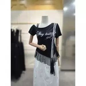 일부수량 [에고이스트] 밑단 러플 언발넥 티셔츠 ES2JT602BK 2798338
