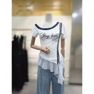 일부수량 [에고이스트] 밑단 러플 언발넥 티셔츠 ES2JT602IV 2798335