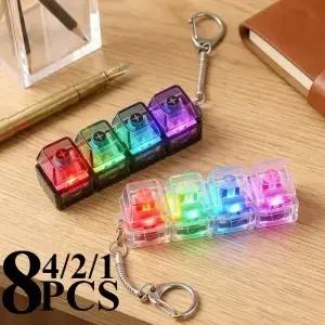 휴대용 LED 라이트업 키체인 피젯 토이 클릭 가능한 버튼 키보드 디자인 스트레스 불안 사무실 책상 장식