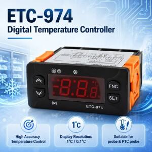 ETC-974 온도 조절기 220V 냉장고 제상/가열 장치 (듀얼 NTC 센서 포함)