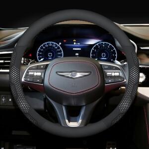 탄소 섬유 패턴 가죽 자동차 핸들 커버 제네시스 G70 G80 G90 GV60 액세서리