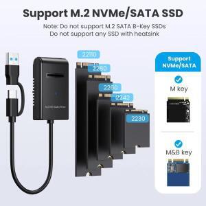 M.2 to USB Type-C SSD 어댑터 듀얼 프로토콜 이지 드라이브 케이블 10Gbps NVME  PCIE NGFF 하드 인클로저