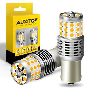 AUXITO LED 자동차 표시등, 방향 지시등 전구, 방수, 2x BA15S P21W, 1500K 노란색 1156 24W 2835SMD