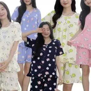 여성 프릴 잠옷 여성 강아지 파자마 귀여운 신혼부부 반팔 숙면 여름 주니어