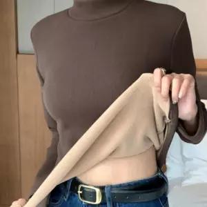 반폴라 티셔츠 여자 이너 반목 기모 보온 무지