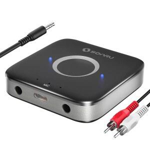 SONRU 블루투스 5.3 어댑터 HI-FI 장비용 차량용 무선 오디오 리시버 3.5MM AUX RCA 케이블 포함 노이즈 캔슬링 홈 스피커용 듀얼 출력 유선 헤드폰