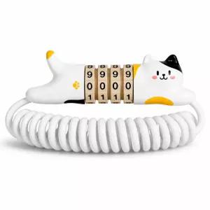 자전거 오토바이 헬멧용 고양이 디자인 4자리 비밀번호 코일 자물쇠