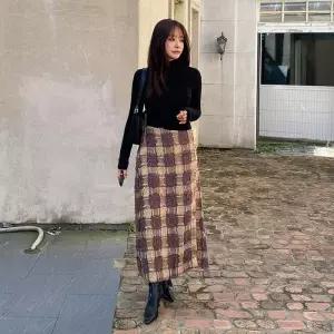패턴 로느가 롱스커트 빈티지 밴딩 스퀘어 옆트임