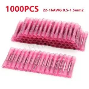 1000/500/100PCS 열 수축 버트 압착 단자 절연 전기 와이어 터미널 빨간색 방수 씰 커넥터 22-16 AWG