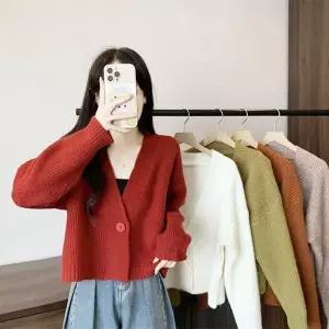 루즈핏 니트 여성 가디건 크롭 아우터 봄가을 의류 데일리 SIS-595