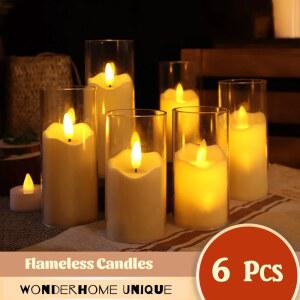 크리스마스초 6Pcs Led Flameless 전기 양초 램프 아크릴 유리 깜박이는 Tealight 촛불 대량 결혼식 크리스마스