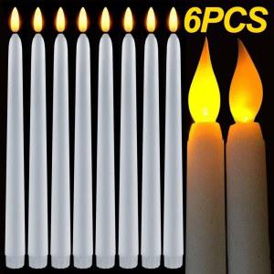 크리스마스초 6Pcs LED Flameless 전자 양초 전원 테이퍼 촛불 파티 웨딩 장식 깜박이 램프