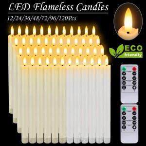 크리스마스초 12 120Pcs 원격 깜박이는 테이퍼 촛불 구동 양초 Flameless tealight 웨딩 3D Wick와 LED