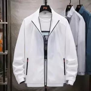 스탠드 칼라 화이트 선스크린 자켓 남성 야외 자외선 차단 의류 낚시 사냥 속건성 스킨 윈드브레이커 코트