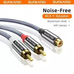 SUNKANDI RCA 오디오 케이블 3.5mm 암컷에서 2 수컷 Y 스플리터 AUX 코드 TV MP3 태블릿 스피커용