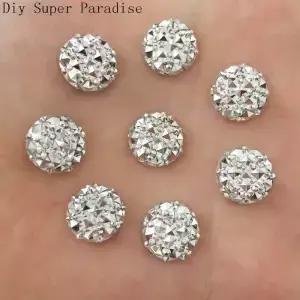 Artesanato 40pcs 12mm 수지 라운드 플랫 백 라인 석 웨딩 버튼 보석 Accessorie/실버 F159